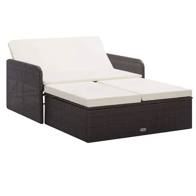 vidaXL Set mobilier de grădină cu perne, 2 piese, maro, poliratan