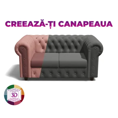 Canapea CHESTERFIELD extensibila, 2 locuri, cu arcuri, 168x90x80 cm, Configurator 3D
