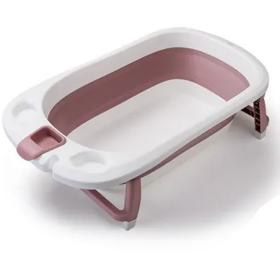 Cadita Little Mom Lemon Bathtub Pink pliabila, cu margini rotunjite, dop evacuare, senzor temperatura