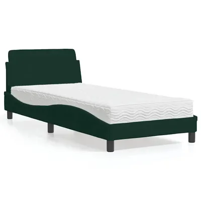 vidaXL Pat cu saltea, Dover, verde închis, 90x200 cm, catifea