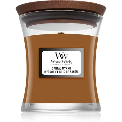 Woodwick Santal Myrrh lumânare parfumată cu fitil din lemn 85 g