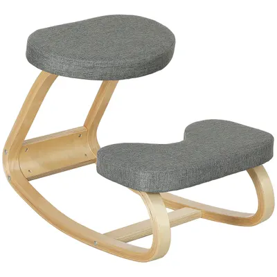 HOMCOM Scaun ergonomic cu genunchiere din lemn cu balans, corectează postura, ideal birou acasă, gri, dim. 50x73x55 cm | Aosom Romania