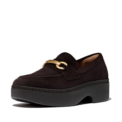 FITFLOP FitFlop F-Luma Chunky-Snaffle Suede Demi-Wedge Loafers CHOCOLADEBRUIN