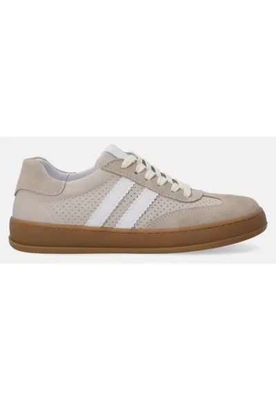 Pantofi sport din piele - cu garnituri de piele intoarsa si perforatii - Bej