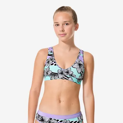 Sutien de baie surf formă triunghiulară Imprimeu floral Lily vaya Mov Fete