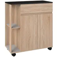 HOMCOM Dulapior de Bucătărie cu Sertare și Roți, Mobilier din Lemn, 78x39.5x88.5 cm, Stejar & Negru | Aosom Romania