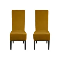 Set 2 scaune living VANESSA, picioare lemn wenge, stofa galben, 47x60x110 cm