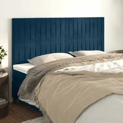 vidaXL Tăblie de pat albastru închis 180x5x118/128 cm catifea