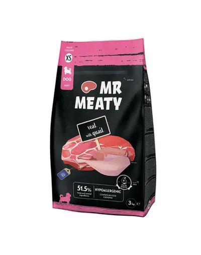 Hrană uscată căței talie mică XS vițel și prepeliță MR MEATY Puppies 3kg