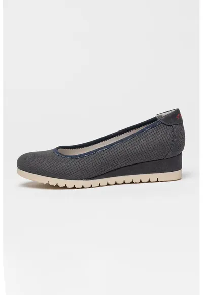 Pantofi din piele ecologica cu talpa wedge - Gri carbune/Bleumarin