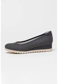 Pantofi din piele ecologica cu talpa wedge - Gri carbune/Bleumarin