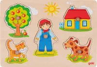Puzzle din lemn cu mânere Goki - Animale, 5 piese