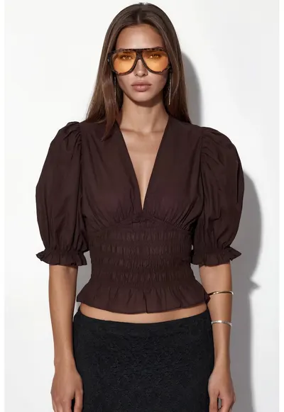 Bluza dama - mulata - volanase - maro mocha inchis - poliester