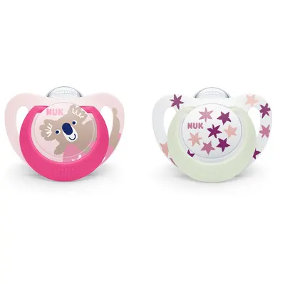 Set 2 suzete silicon glow in the dark Nuk Star Night 6-18 luni Girl