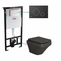Set vas wc suspendat negru mat,rimless, Foglia Bristol si rezervor incastrat cu clapeta de actionare neagra cu detalii argintii Alcadrain