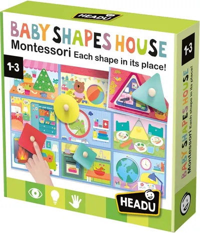 Joaca de copii Headu Montessori - căsuță cu forme multicolore
