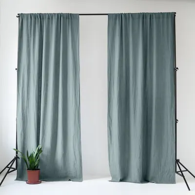 Draperie albastru prăfuit din in 140x300 cm Blue Fog – Linen Tales