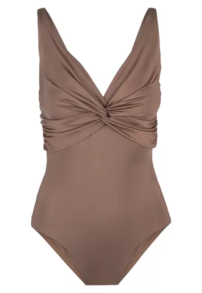 Costum de baie intreg cu detaliu rasucit 31375 - Maro