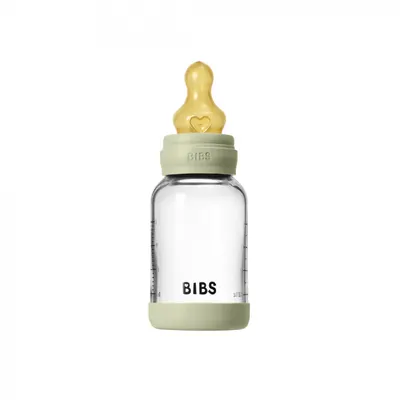 Set complet biberon din sticla anticolici cu tetina din latex, flux lent, 120 ml, Sage