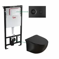 Set vas wc suspendat, rimless negru mat, Foglia Alice si rezervor incastrat cu clapeta de actionare negru mat, Alcadrain