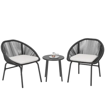 Outsunny Set Bistro pentru Terasa din 3 Piese, Set cu Perne Moi pentru Sezut, Set de Mobilier din Rachita, Negru | Aosom Romania