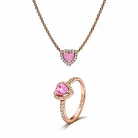 Set bijuterii Inel si Colier Pink Heart Rose Cu Argint