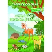 Carte de colorat cu abtibilduri. Animale din Savana si din Padure