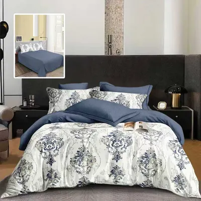 Lenjerie de pat din finet cu 6 piese, cearceaf pat clasic, cearceaf pilota 200 x 230 cm, 2 fete perna 50 x 70 cm si 2 fete perna 70 x 70 cm blue royal