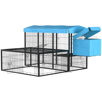 Cotet de Gradina PawHut Modular pentru 6-10 Gaini cu 2 Custi din Otel, Cusca pentru Gaini cu Acoperis din Poliester, Albastru inchis | Aosom Romania