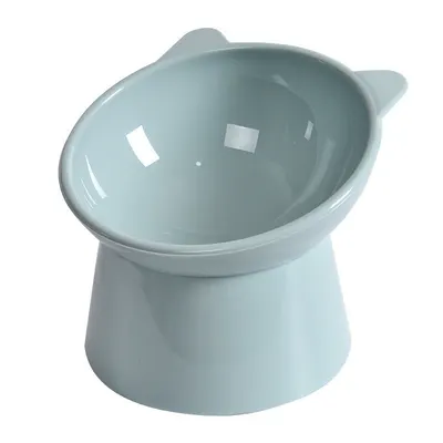 Bol din plastic, cu picior inalt, pentru pisici, albastru-gri, 13 x 11 xm