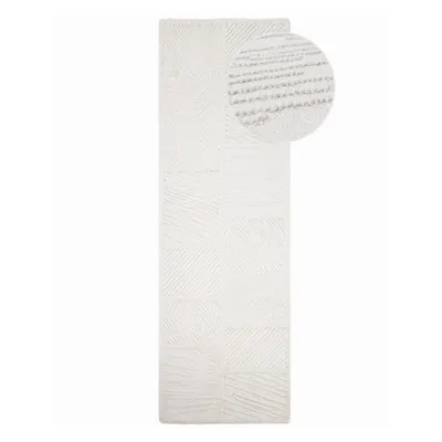 Covor tip traversă alb țesut manual din amestesc de lână 80x230 cm Sculptured Blocks – Flair Rugs
