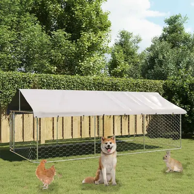 vidaXL Țarc / Padoc pentru câini de exterior, cu acoperiș rezistent, 400 x 200 x 150 cm, argintiu