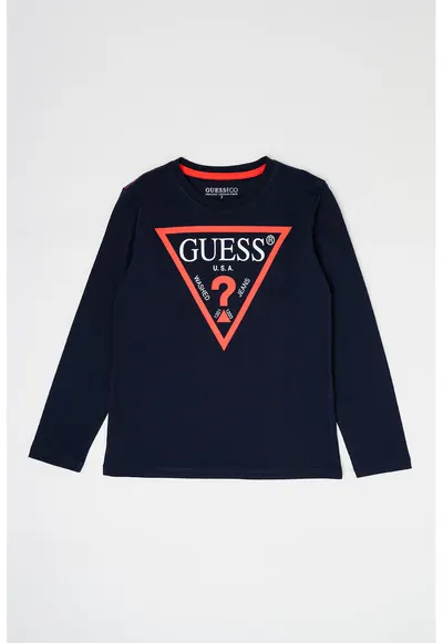 Bluza din bumbac organic cu imprimeu logo - Albastru inchis