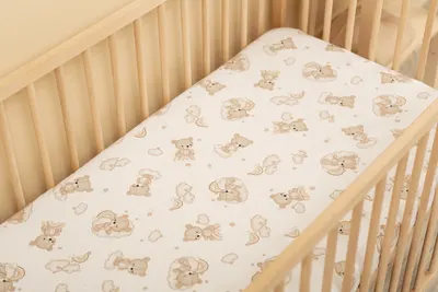 Cearceaf imprimat Sensillo Rainbow Teddy pentru saltea copii 120x60 cm,banda elastica de fixare,material din bumbac 100