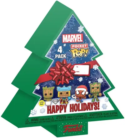 Set brelocuri Funko Pocket POP! Marvel: Marvel - Happy Holidays Tree Box (Glows in the Dark) (Diamond Collection)