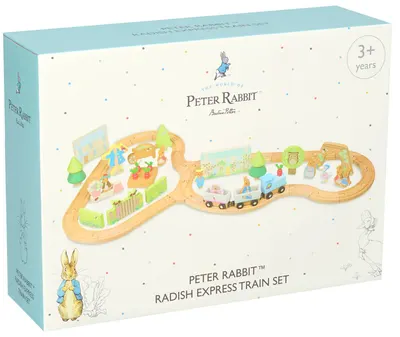 Set de joaca din lemn Orange Tree Toys Peter Rabbit - Antrenează-te cu șine și figurine
