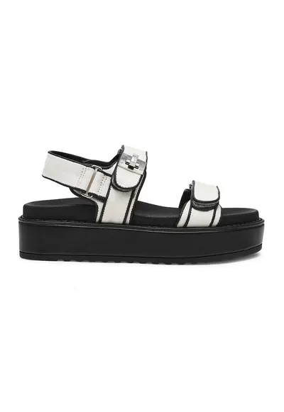 Sandale flatform cu velcro Bigmona - Alb/Negru