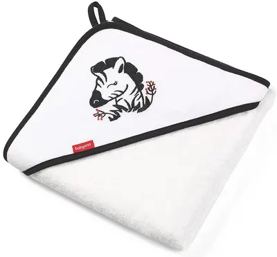 Prosop cu gluga din bumbac Babyono, 85 х 85 cm, alb cu zebra