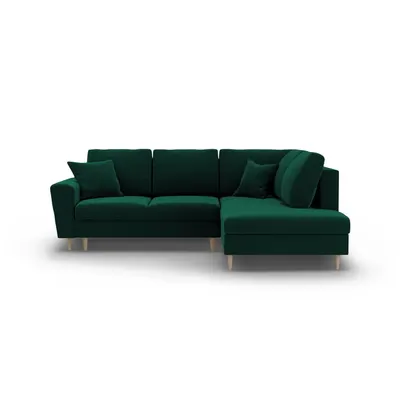 Colțar verde extensibil, cu spațiu de depozitare cu tapițerie din catifea (cu colț pe partea dreaptă-în formă de ”L”) Kyoto – Cosmopolitan Design