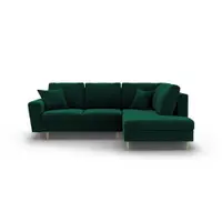 Colțar verde extensibil, cu spațiu de depozitare cu tapițerie din catifea (cu colț pe partea dreaptă-în formă de ”L”) Kyoto – Cosmopolitan Design