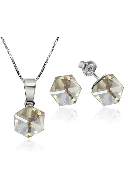 Set Argint 925 placat cu rodiu cu cristale Swarovski® Cubic 6mm - Surub + Lant - Auriu