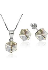 Set Argint 925 placat cu rodiu cu cristale Swarovski® Cubic 6mm - Surub + Lant - Auriu