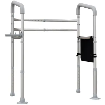 HOMCOM Cadru WC Reglabil, Cadru de Siguranță pentru Baie, cu Brațe și Ventuze, Accesoriu Baie | Aosom Romania