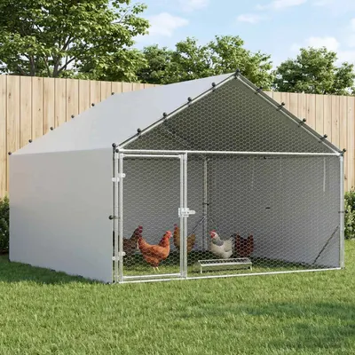 vidaXL Cot pentru pui cu acoperiș Argintiu 200 x 200 x 150 cm