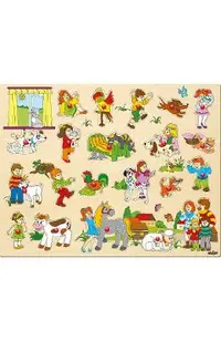 Puzzle din lemn cu butoni: Copii si animale