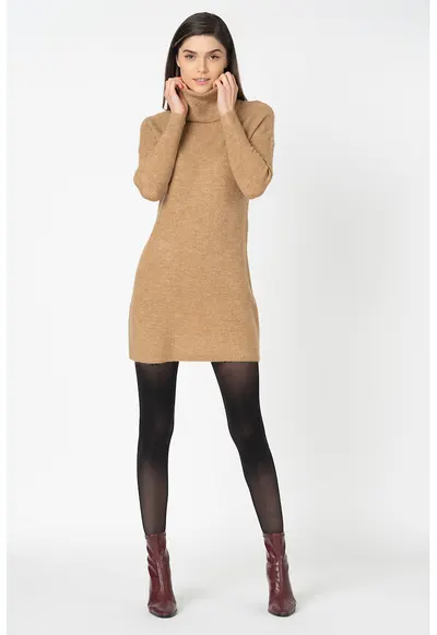 Rochie-pulover cu guler inalt Jana - Maro camel