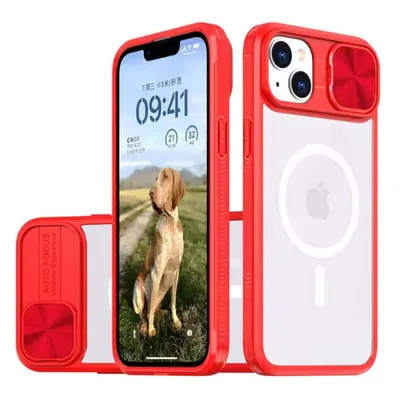 Husa pentru iPhone 14 cu Slider Camera, Protectie camera, Magsafe, Rosu Engros