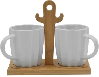 Set de cești de espresso Maison - Cactus,cu bază de bambus, 2 buc., 360 ml