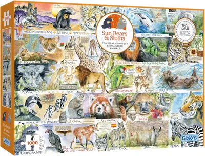 Puzzle Gibsons din 1000 piese - Urși și leneși malaezieni