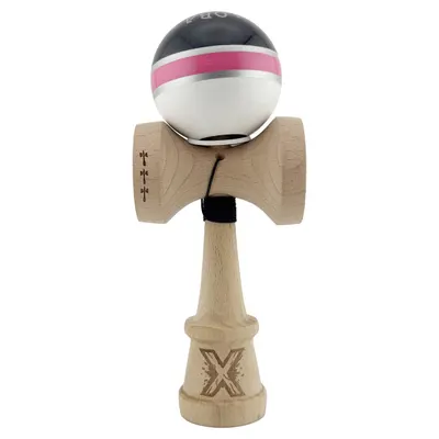 Jucarie de indemanare din lemn, Kendama X, Flippy, Royal Spike, King Size V3, Super Sticky, 18 cm, Roz